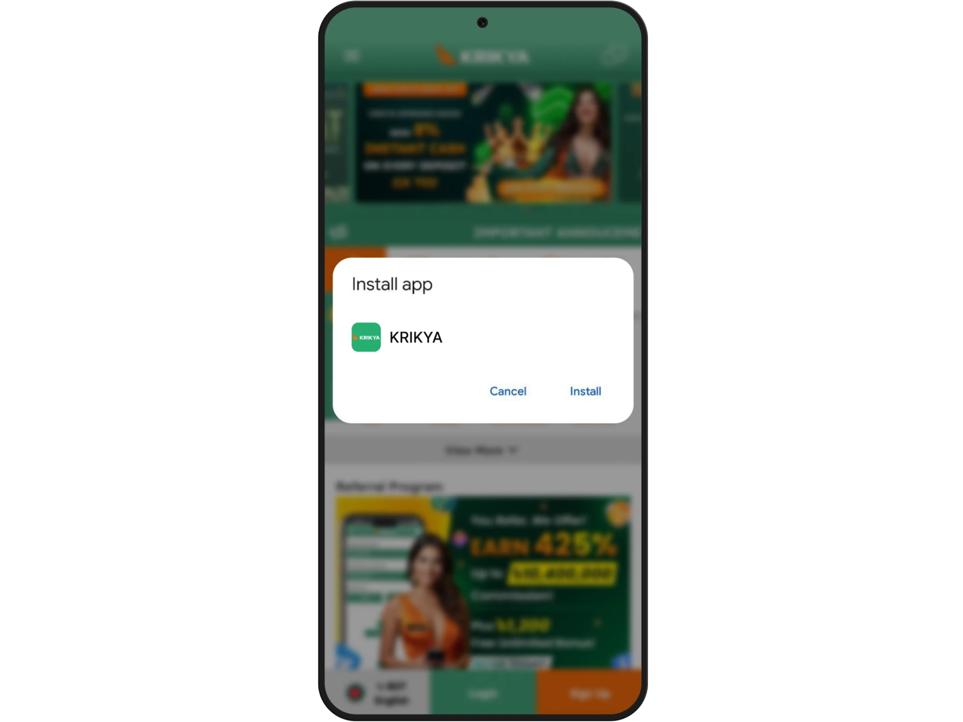 Confirm Krikya apk file installation.