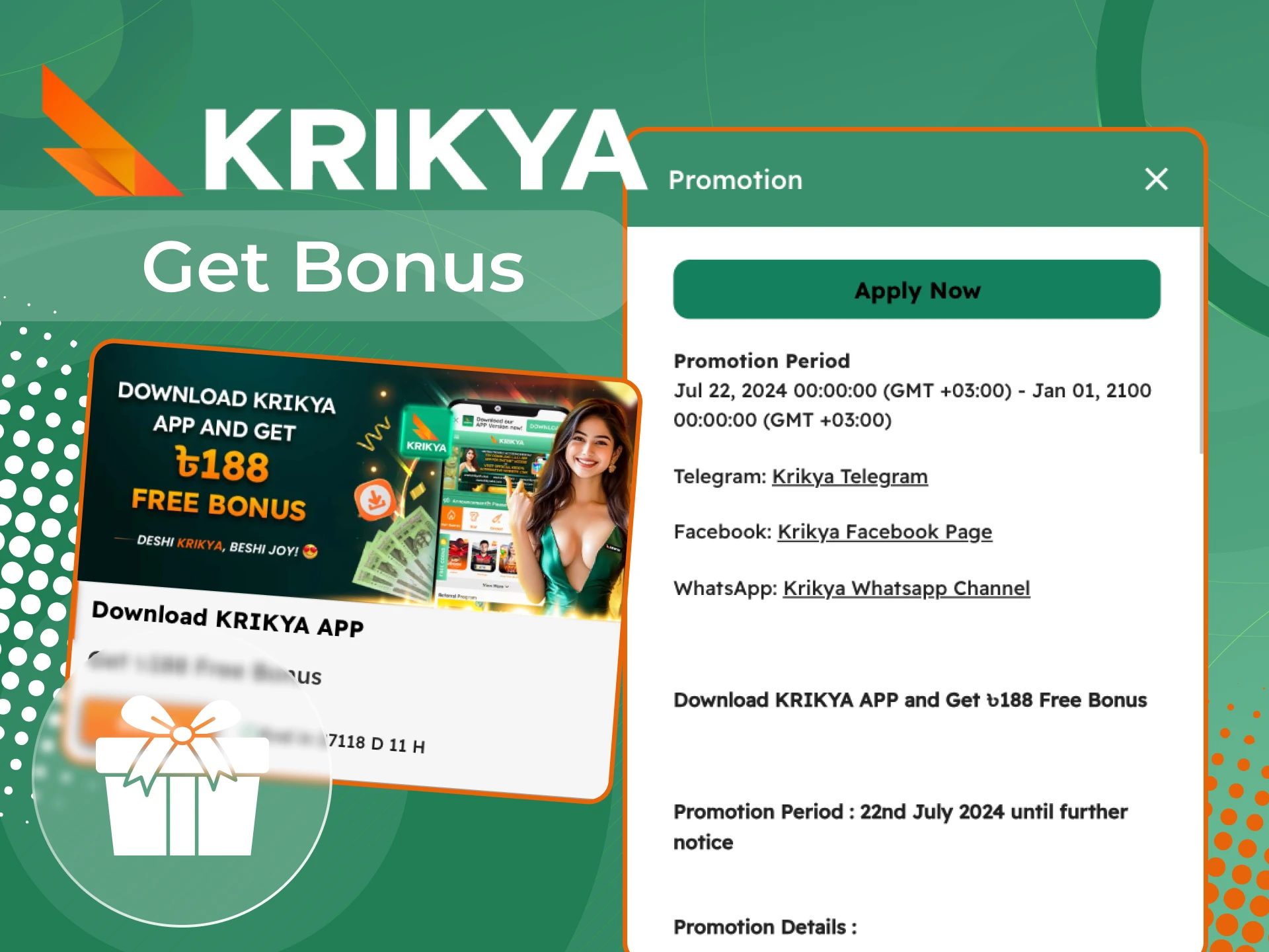 Krikya online casino offers players a special bonus for installing the app.