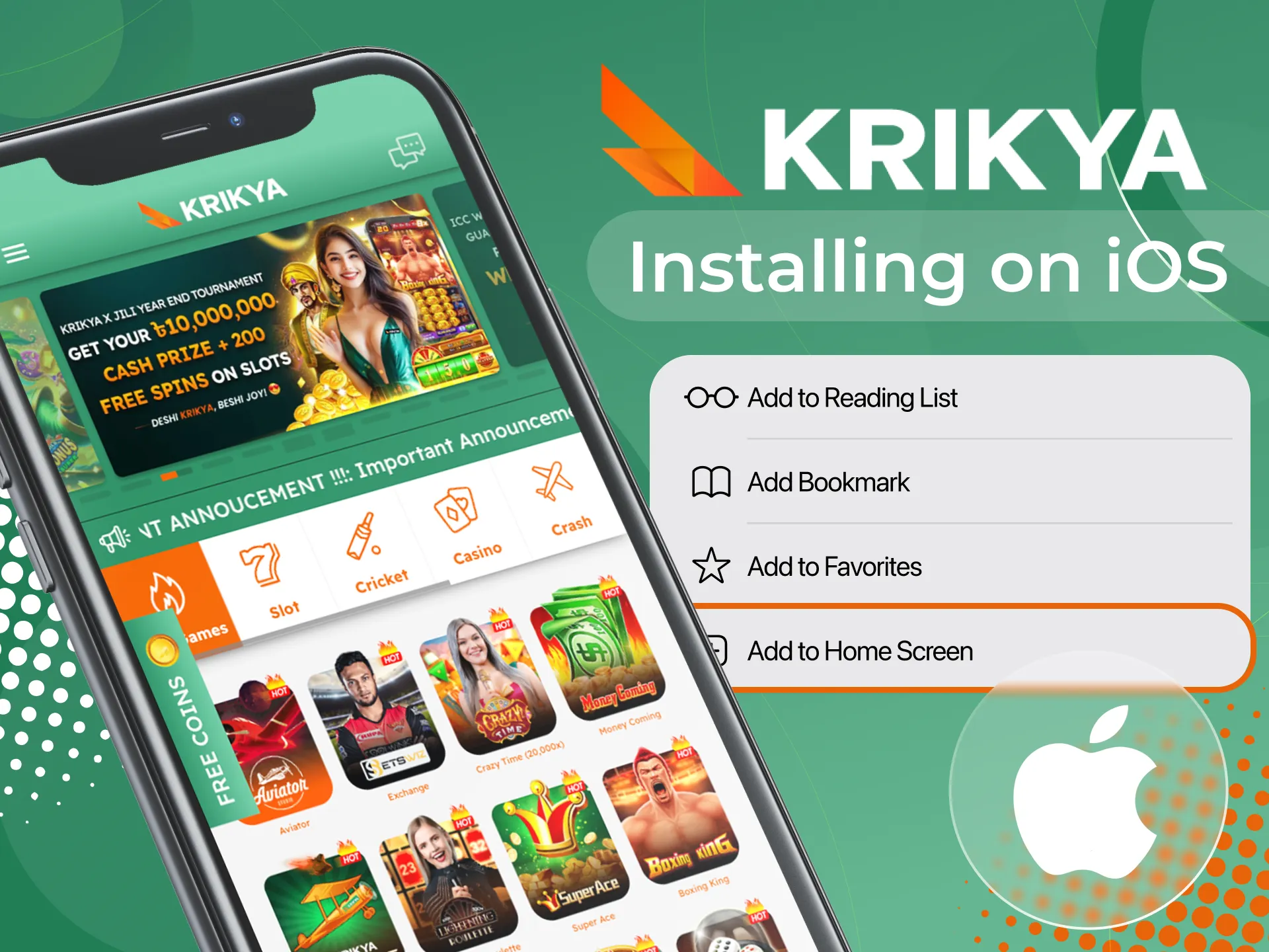Learn how to install the Krikya online casino app on your iOS phone.