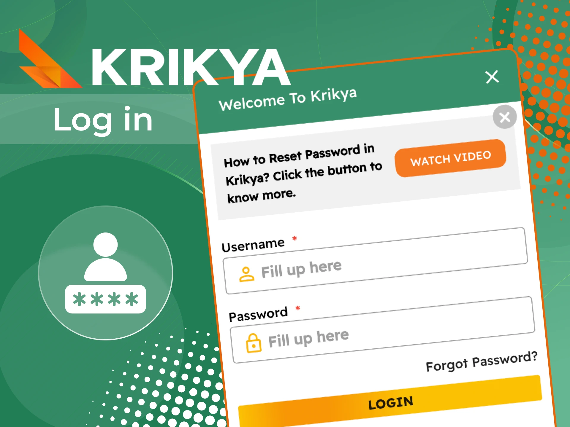 Log in to the Krikya online casino using your details.