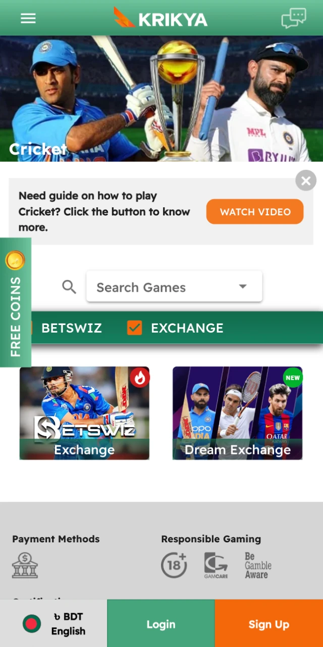 Place your sports bets in the Krikya online casino app.