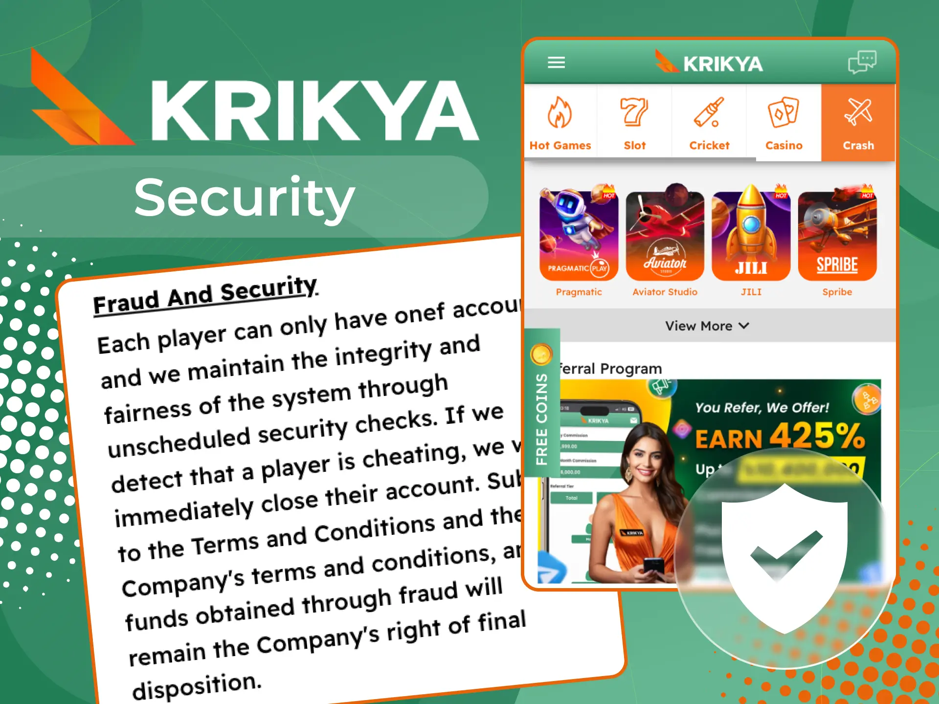 Krikya online casino ensures the security of its users' data.