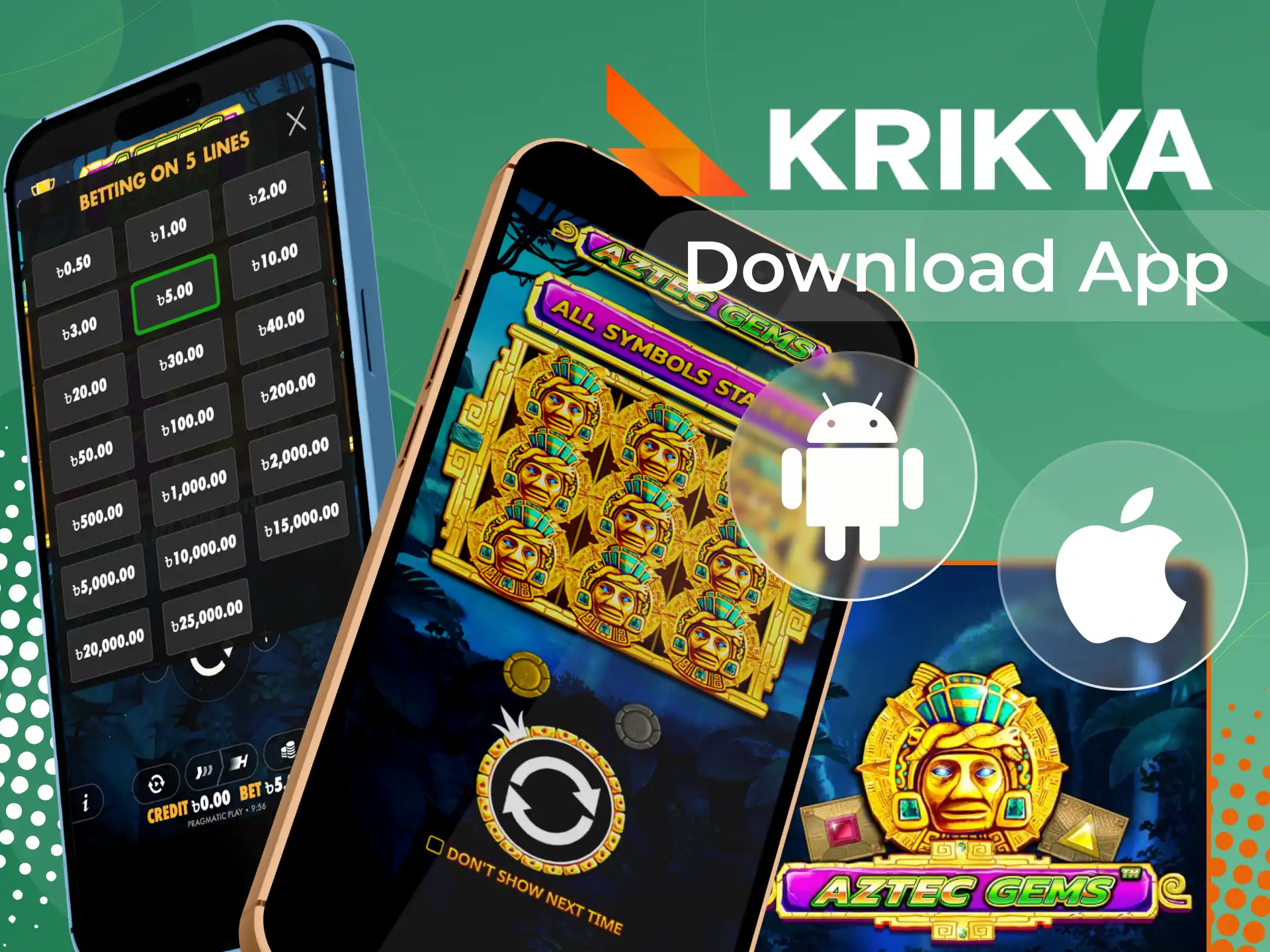 Download the Krikya online casino app to play on Android or iOS.