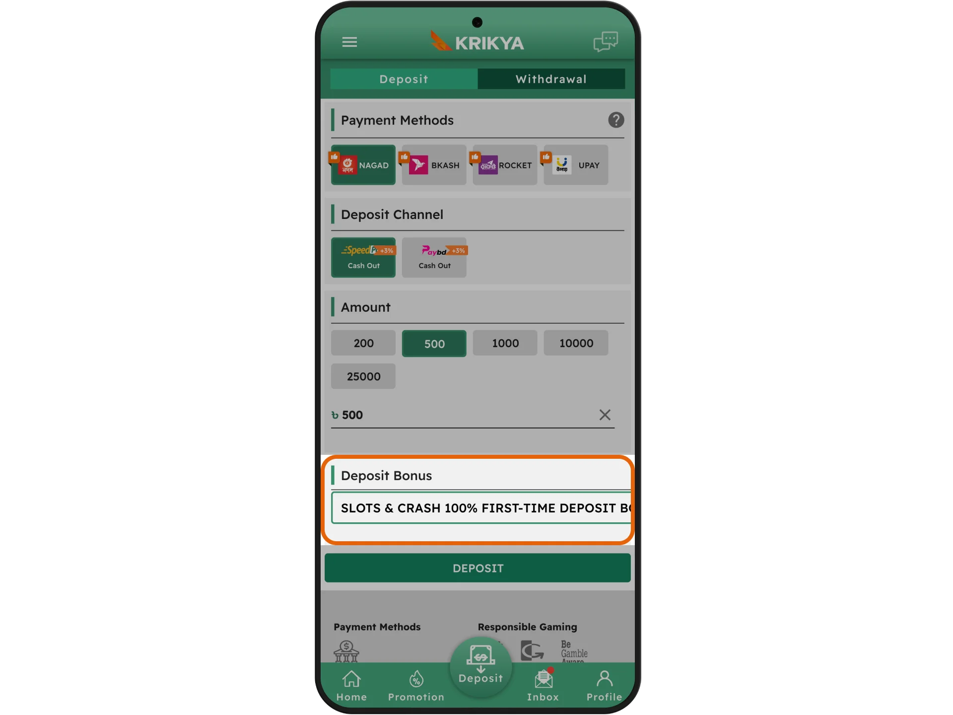 Select your Krikya bonus and get free spins or cash rewards.