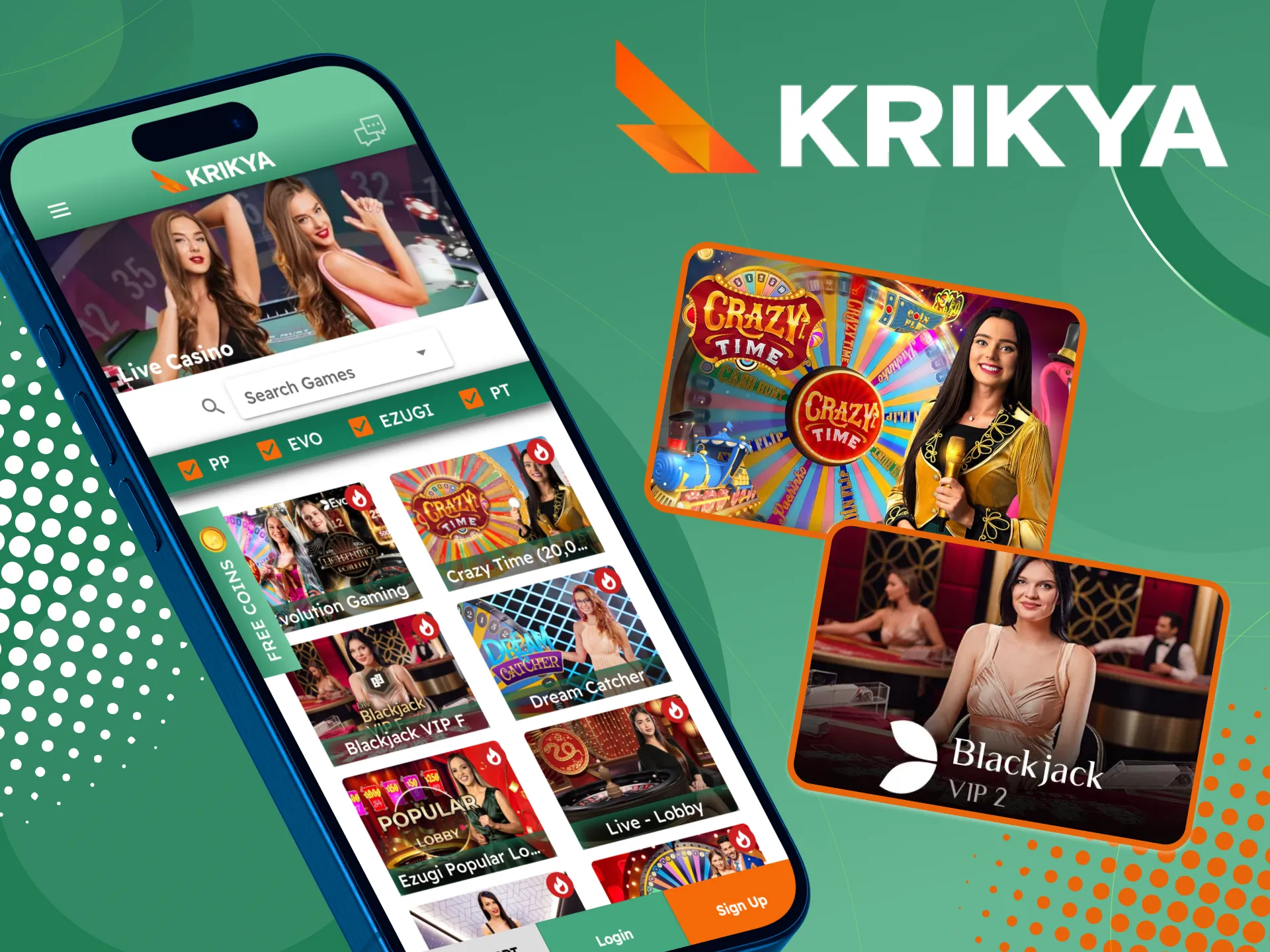 Play live casino and beat real dealers at Krikya.