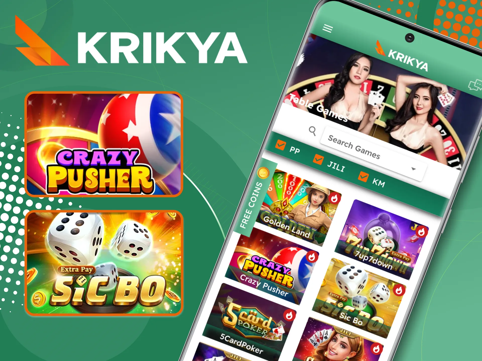 Enjoy classic table card games Krikya.
