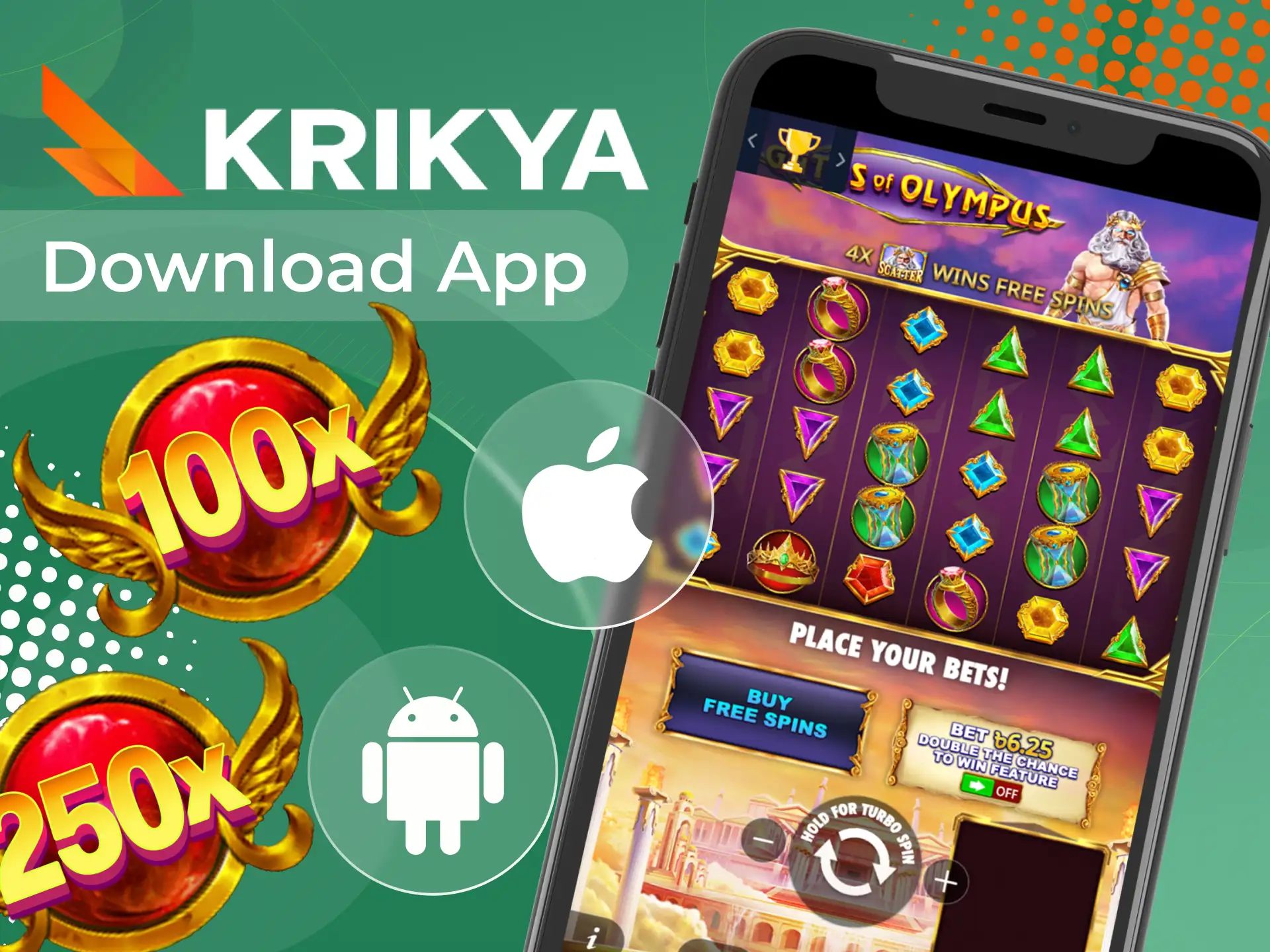 Play Gates of Olympus at Krikya online casino on your phone.