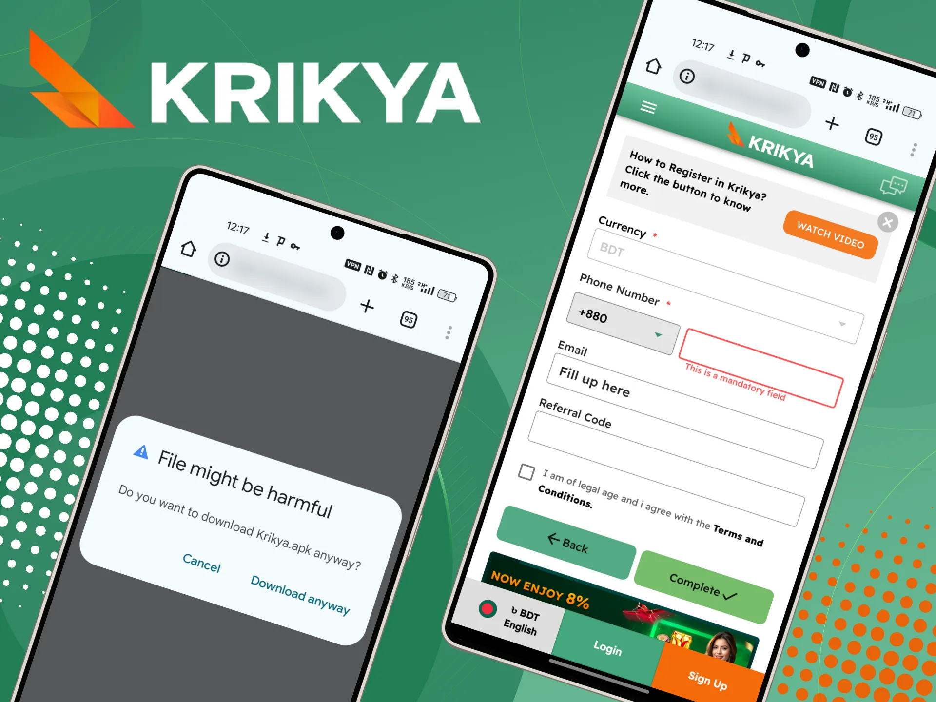 tep by step promo guide Krikya Android.