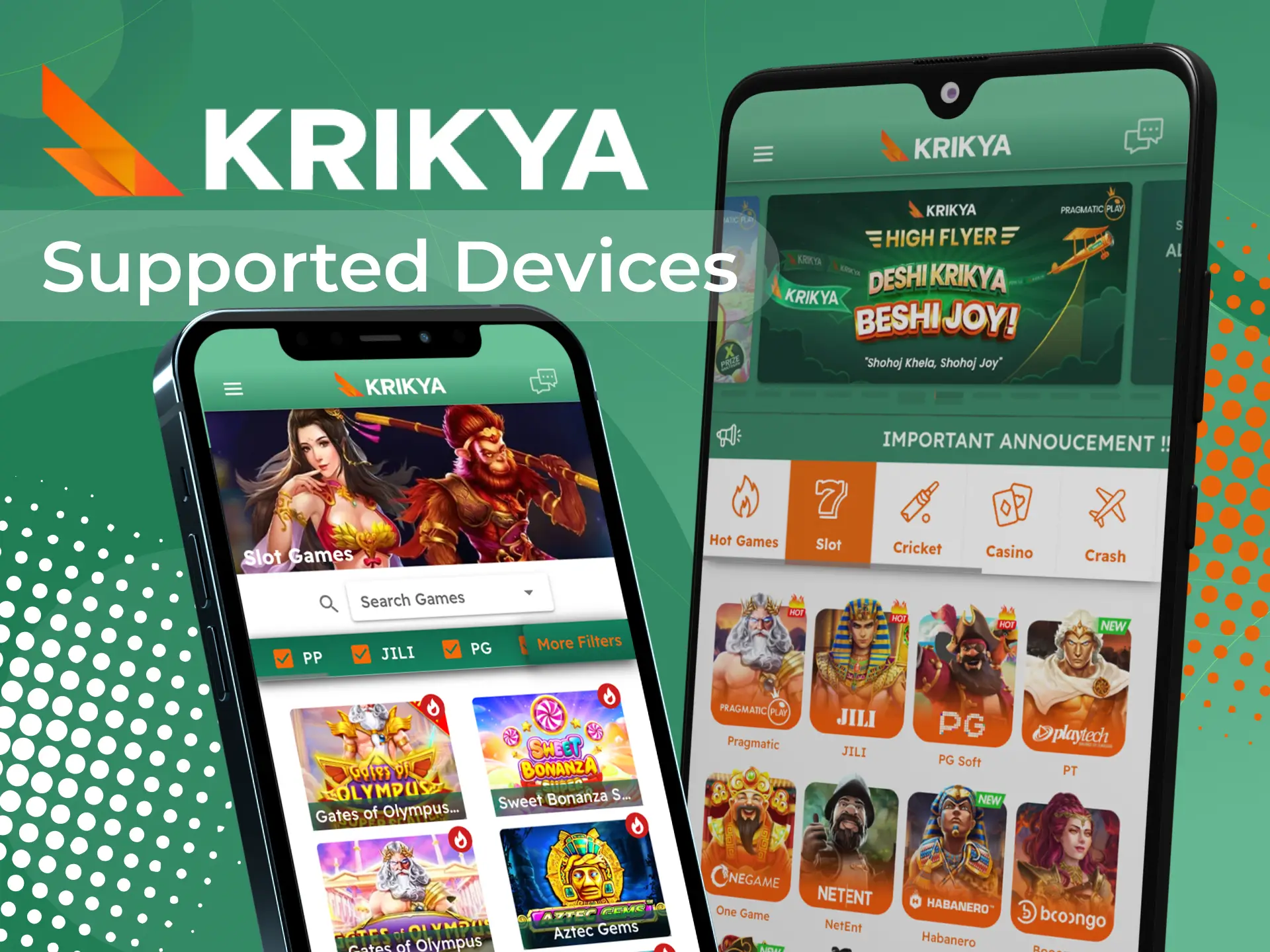 Which devices are compatible with the Krikya online casino app.
