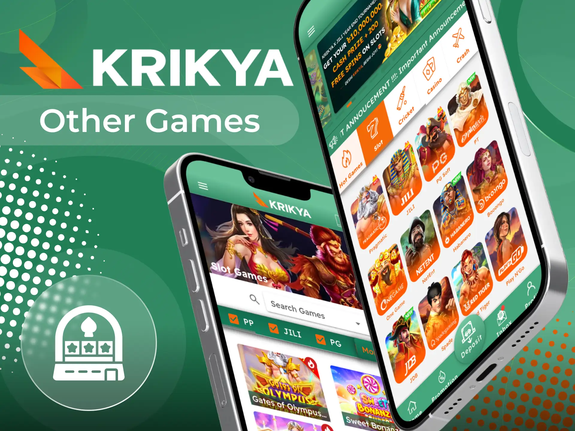 Choose your favorite slot games at Krikya online casino.