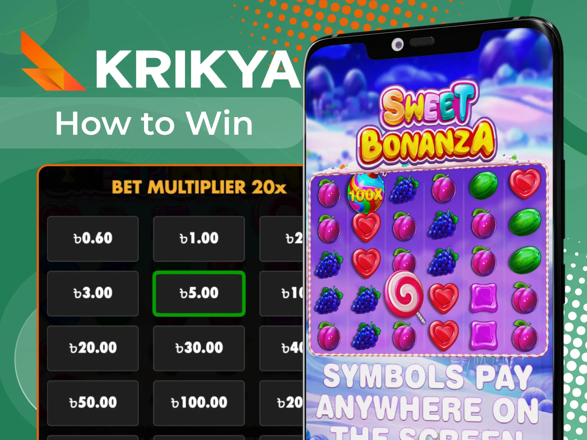 Place your bets in the Sweet Bonanza game at Krikya online casino to win.