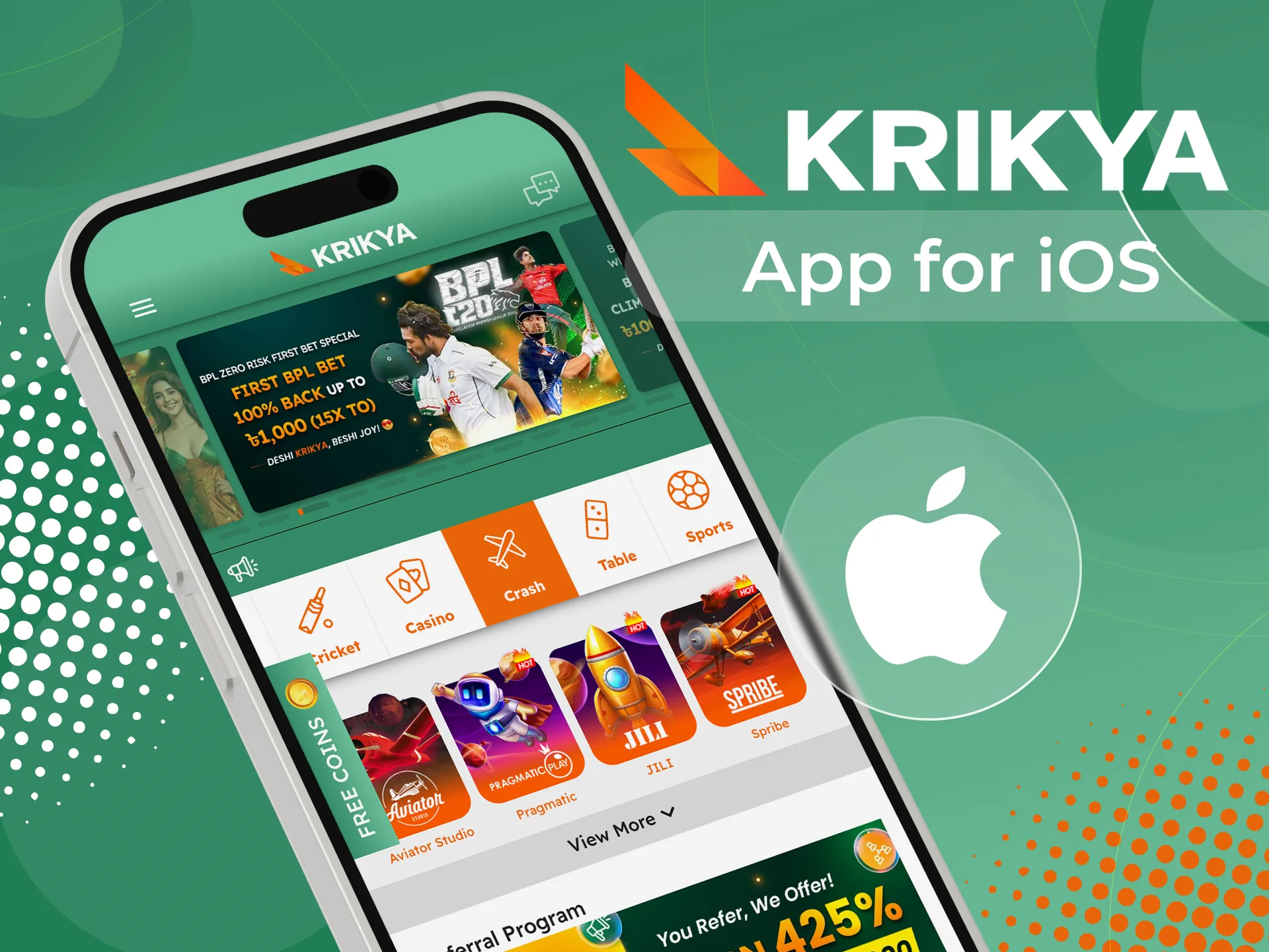 Install Krikya on iPhone and enjoy mobile casino action.
